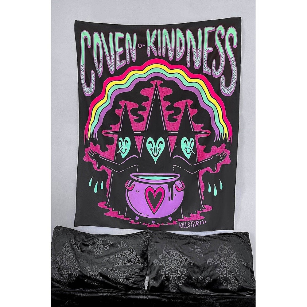 Killstar Coven of Kindness Tapestry Neon Pastel Goth Witchy Wall Hanging Black